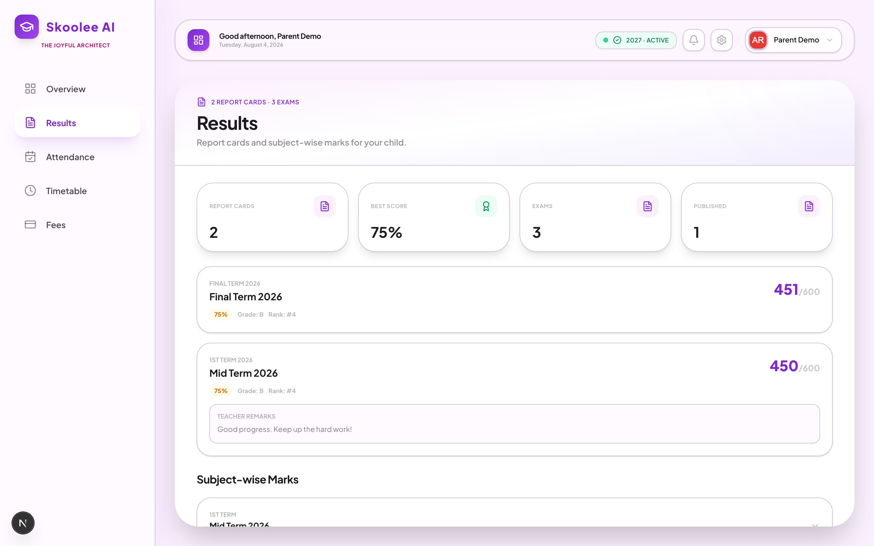 SKooLEE AI parent results delivered on the phone